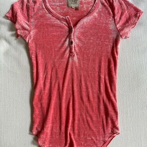 Chaser Orange and Pink Buttoned Short Sleeve Tee